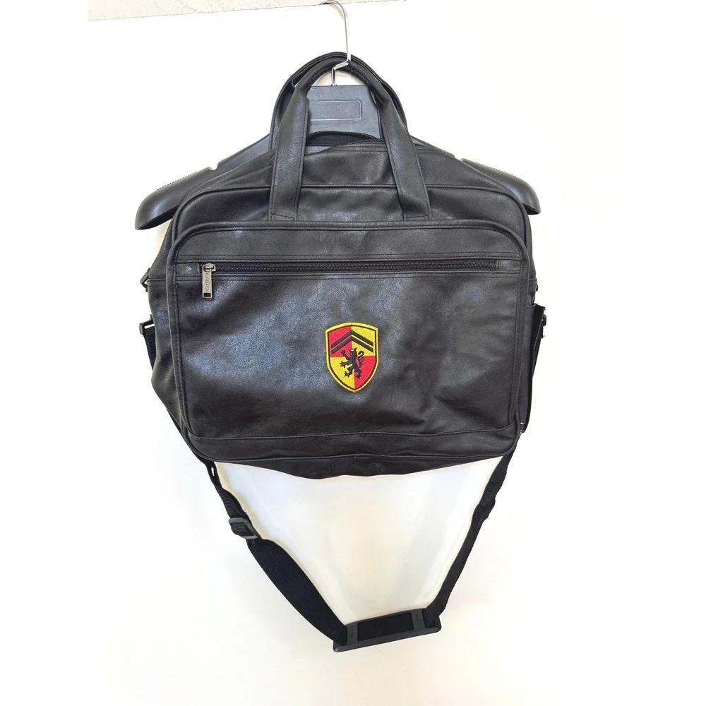 Leed's Briefcase Messenger Bag Mens OS Black Fair Faux Leather 4900-09